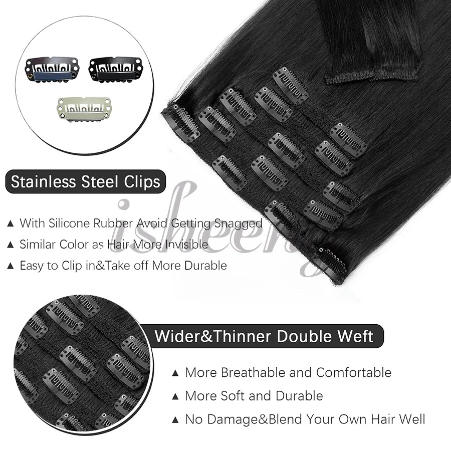 12-24 Zoll Clip-in-Echthaarverlängerungen 100g-120g Maschinen-Remy-Vollkopf 7 teile/satz Natur Glattes Haar Einfach zu tragen für Frauen