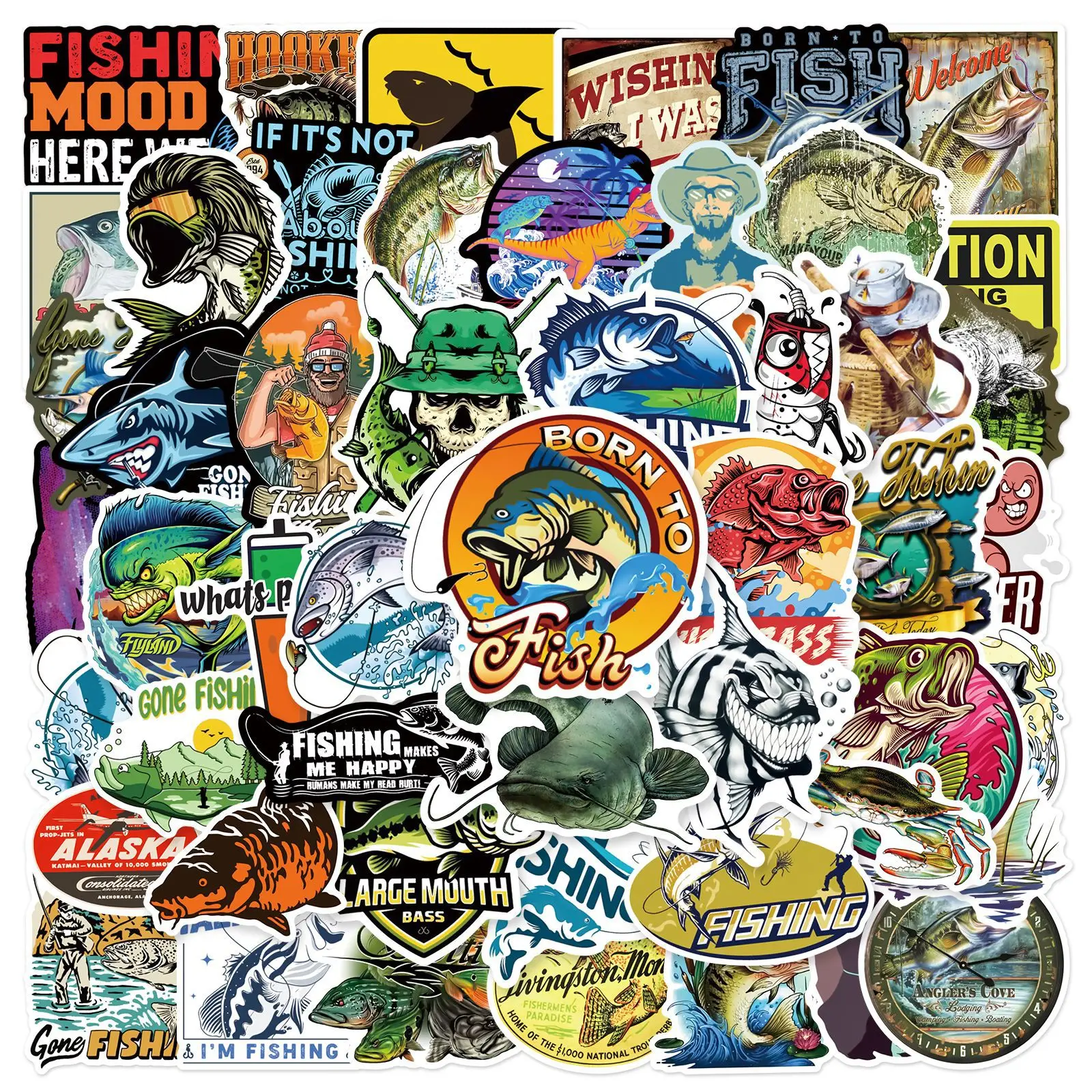 10/30/50Pcs Outdoor Fishing Waterproof Graffiti Sticker Aesthetic Decorative Luggage Laptop Cup Phone Scrapbook Kids Stickers