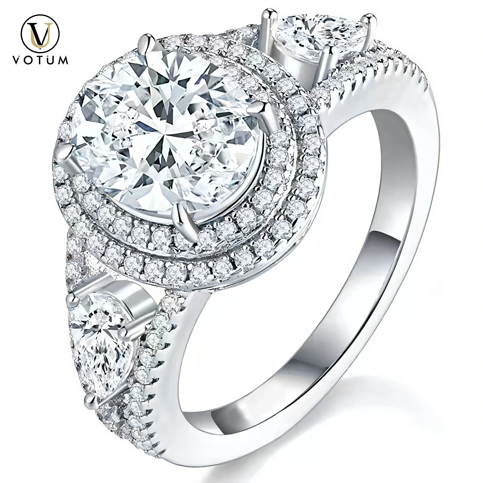 

Votum 925 Silver White Gold Plated Wedding Engagement Ring 3ct Oval Moissanite Diamond with Certificate for Women Dropshipping