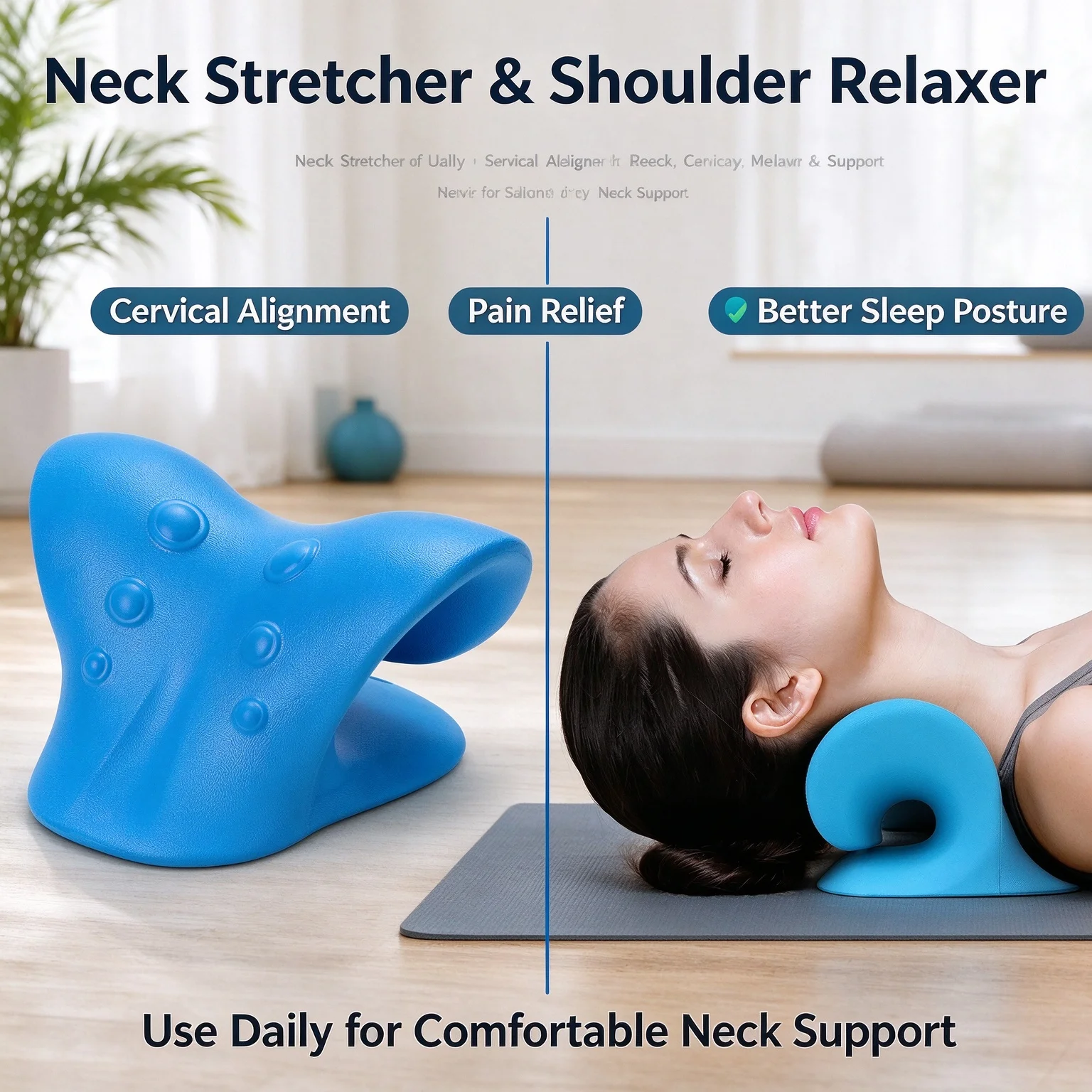 Cervical Chiropractic Traction Pillow Neck Shoulder Stretcher Orthopedic Neck Pain Relief Support for Side Back Stomach Sleepers