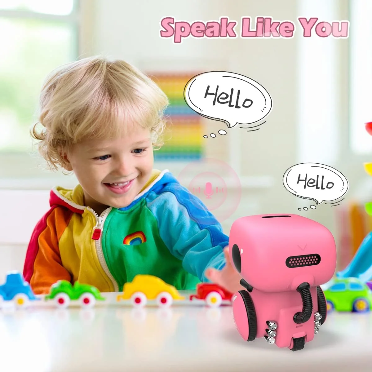 Interactive Smart Robot with Touch Sensor, Voice Control, Speech Recognition, Singing, Dancing, Repeating and Recording - Pink