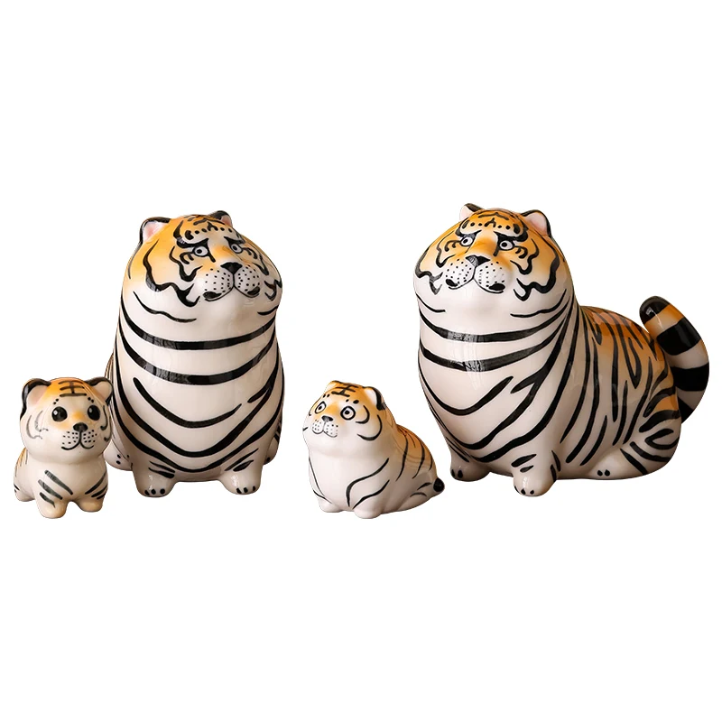Creative Fairy Garden Decorative Figurines Cute Hand-painted Ceramic Craftd Small Tiger Tea Pet Table Ornaments Birthday Gifts