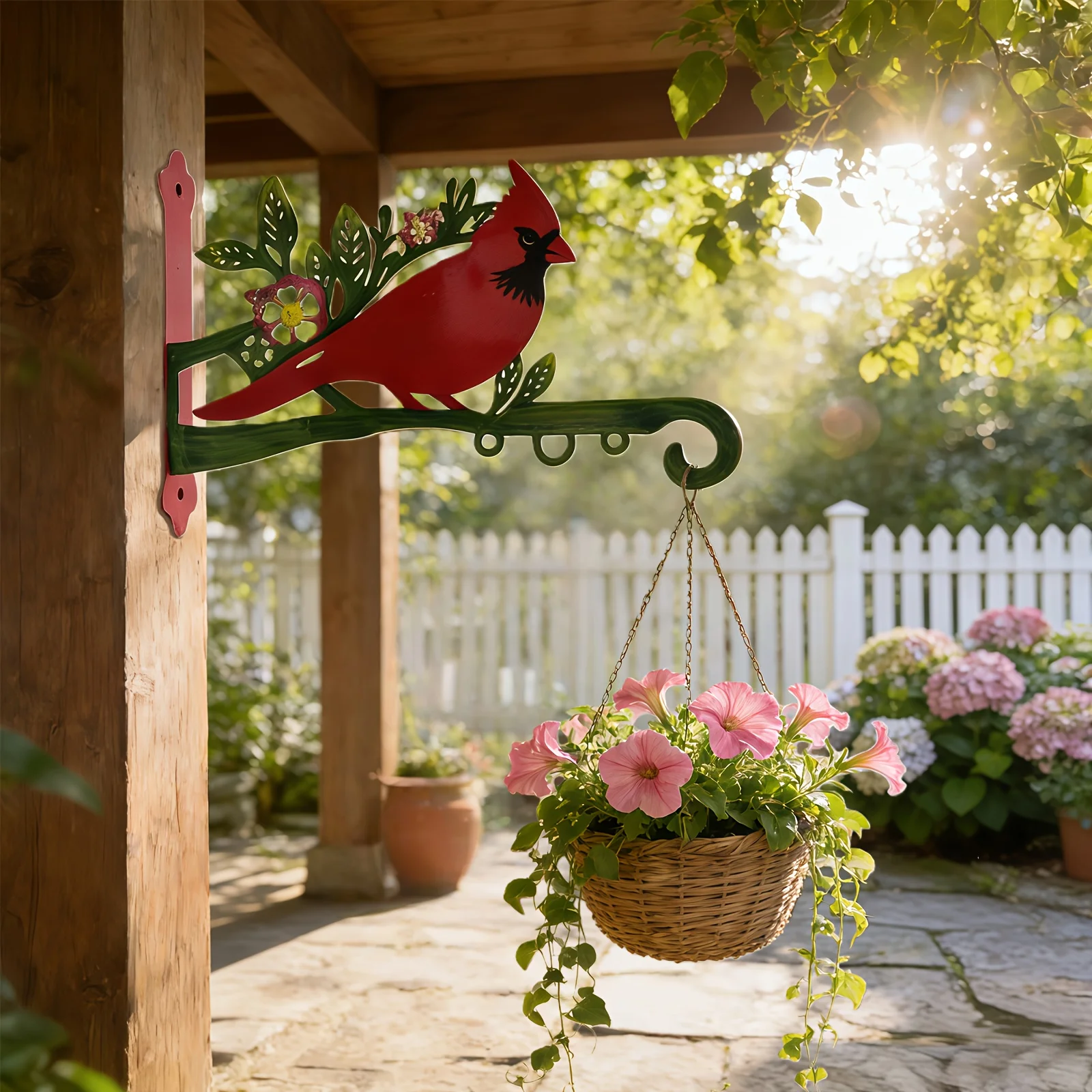 A Heavy-Duty Metal Hook in The Shape of a Rustic Red Cardinal, Hand-Painted for Use As a Bird Feeder, Wind Chime, Flower Basket