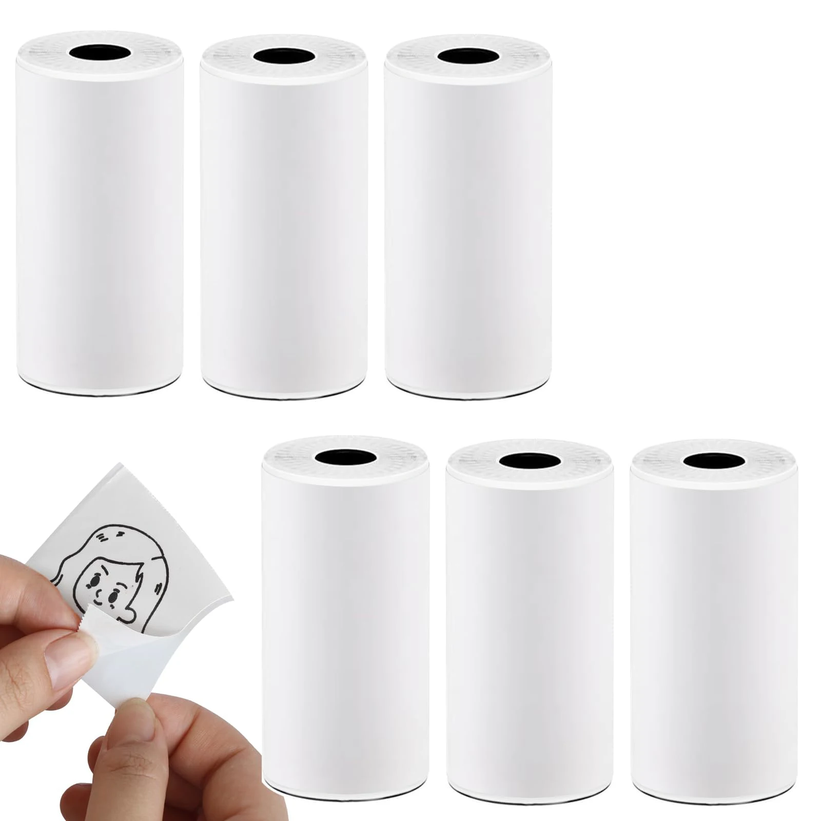 6 Rolls Mini Printer Sticker Thermal Paper Compatible M02/T02, White Self-adhesive paper to Print Photo, Note, Journal, Memo