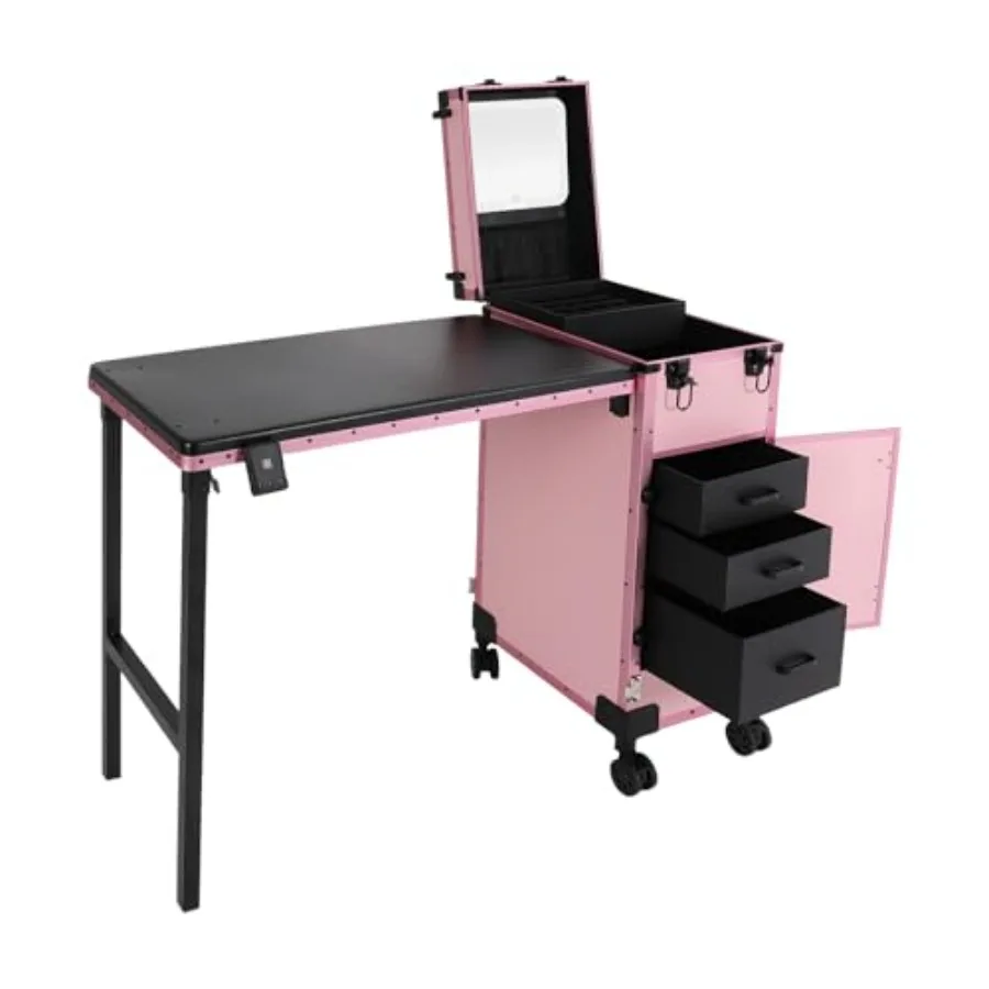 

Portable manicure table for beauty salons and barbershops, aluminum alloy frame, white color, foldable design with LED light an