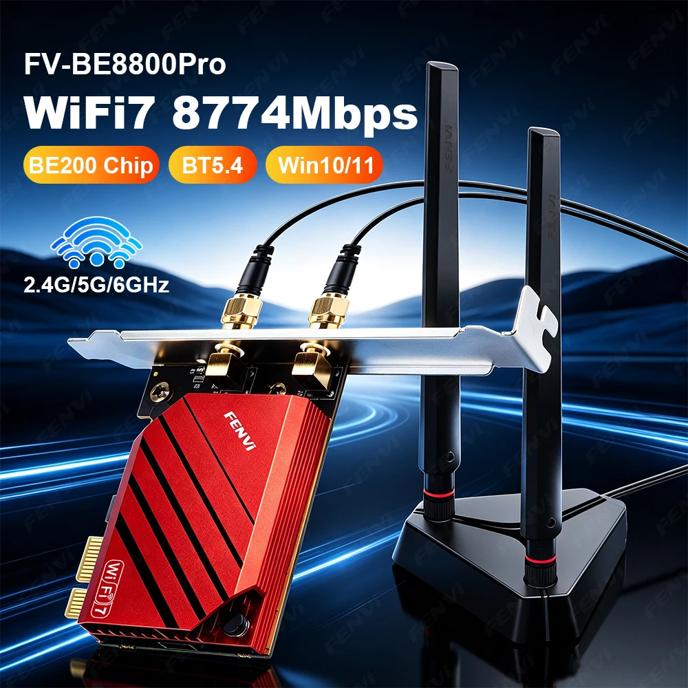 WiFi 7 BE200 PCIe Adapter 8774Mbps Tri-Band 2.4G/5G/6GHz Bluetooth 5.4 Wireless Network Card for Windows 11/10 Desktop PC