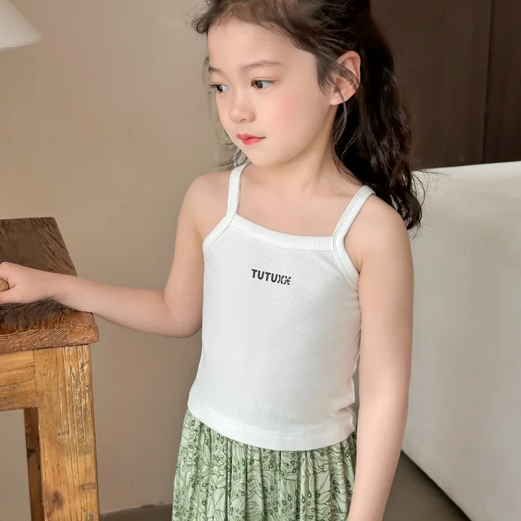 

Girls Vests Top 2024 Spring and Summer New Korean Style Children Halter All Matching Baby Base Shirt Western Children Top