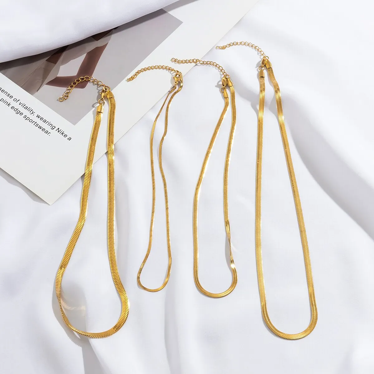 High Quality Unisex Stainless Steel Flat Snake Chain Necklace for Women Vintage Gold Color Choker Neck Jewelry Accessories Men image 6