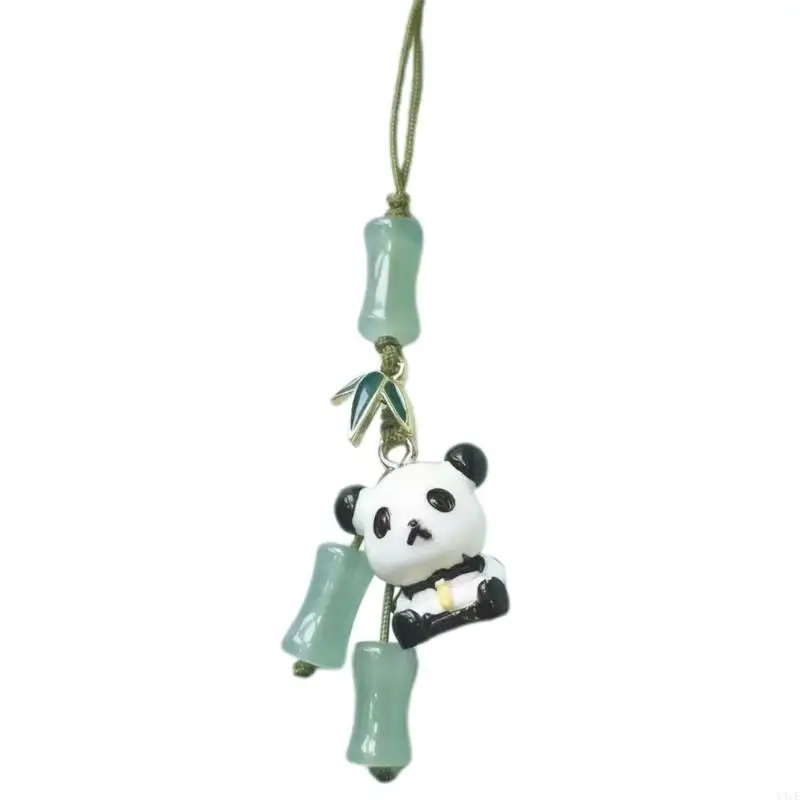 Y4UE Trendy Bamboo Joint Pandas/Fan Phone Charm Unique Fan Shapes Keys Chains Pandas Pendant Lanyard for Phone Cases