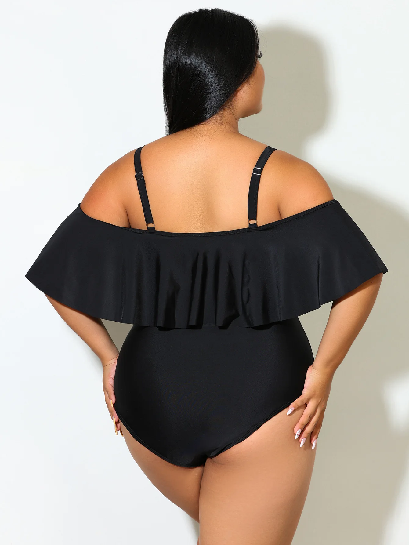 Plus Size One Piece Women Swimsuit Off Shoulder Ruffle Drawstring Tummy Control Bathing Suit Sexy Curvy Push Up Swimwear