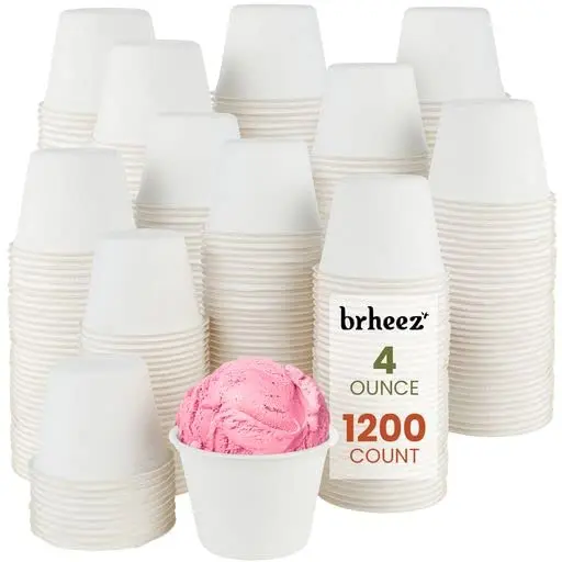 4 oz - Pack of 1200 Disposable Bagasse Fiber Souffle Cups Biodegradable & Compostable , Eco Friendly Paper Alternative - White