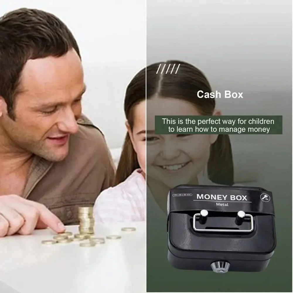 Money Safe Box Lockable Cash Box With Key,Portable Piggy Box Made Of Metal Small Security Lock Box Sturdy Coin Boxes For Kids