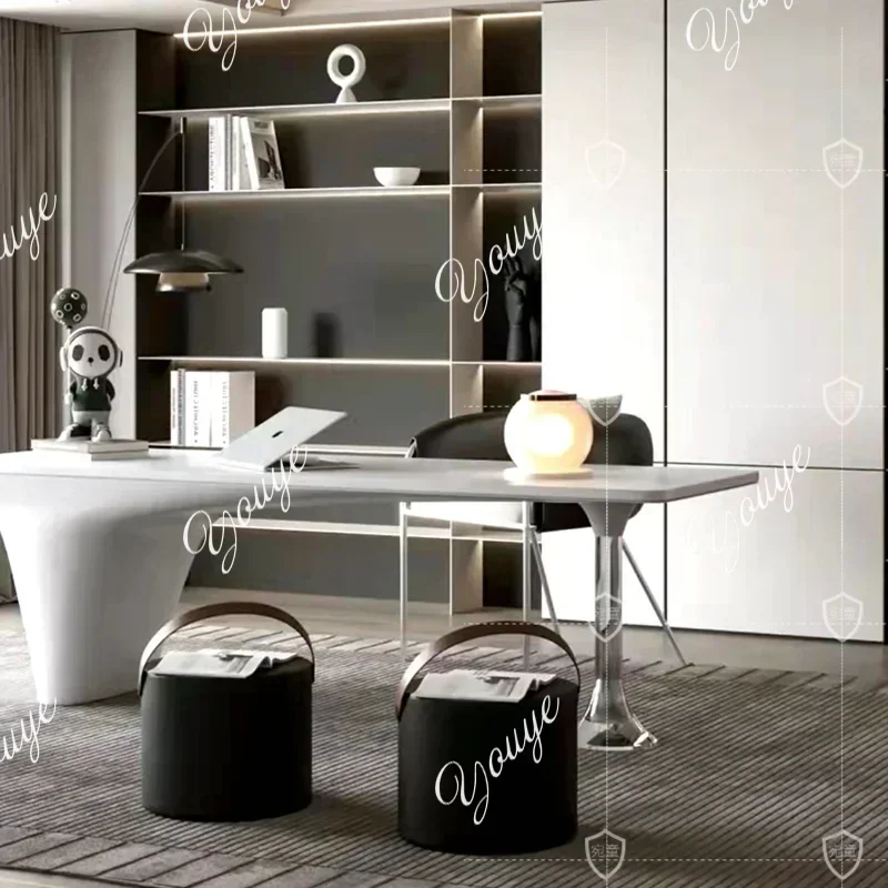 โต๊ะทำงานสำนักงานสีขาวหรูหรา N49 J โต๊ะทำงานอเนกประสงค์สำหรับบ้าน โต๊ะคอมพิวเตอร์ โต๊ะทำงานผู้บริหาร เฟอร์นิเจอร์สำนักงาน