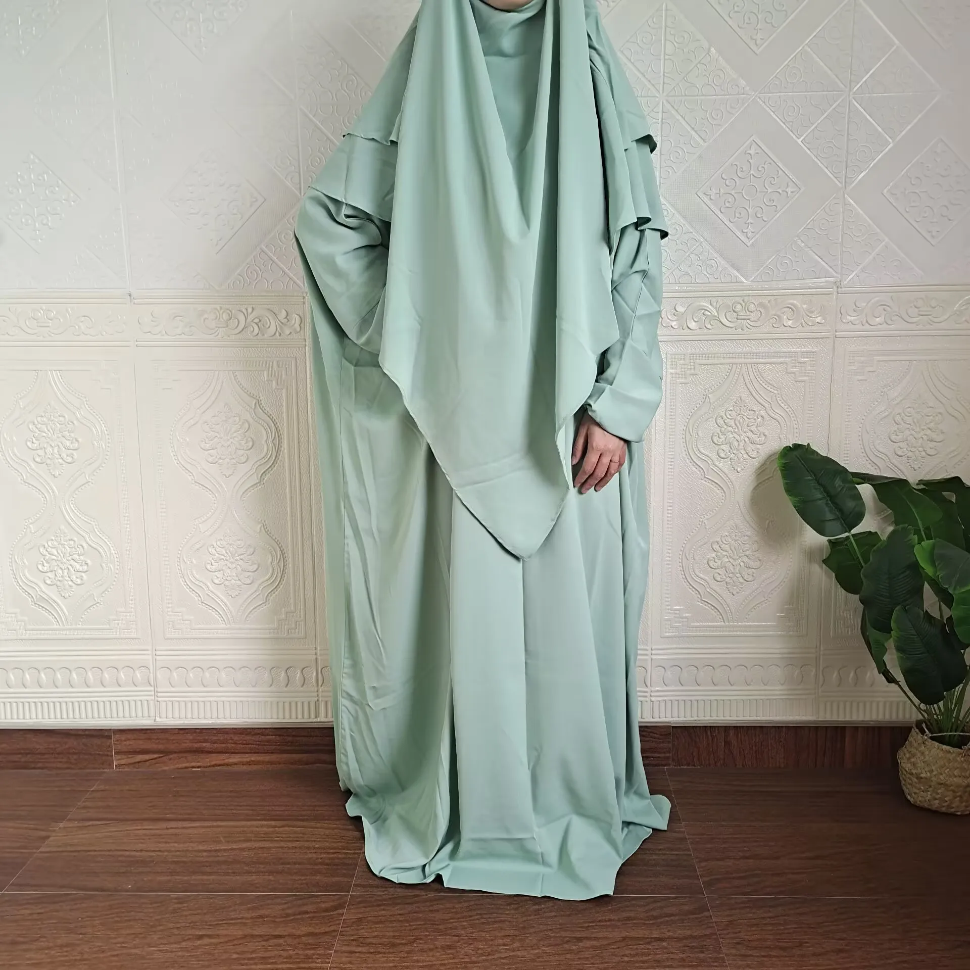 Jilbab abaya Conjunto de 2 piezas para mujer, vestido musulmán, ropa islámica, Dubai, khimar de dos capas, caftán