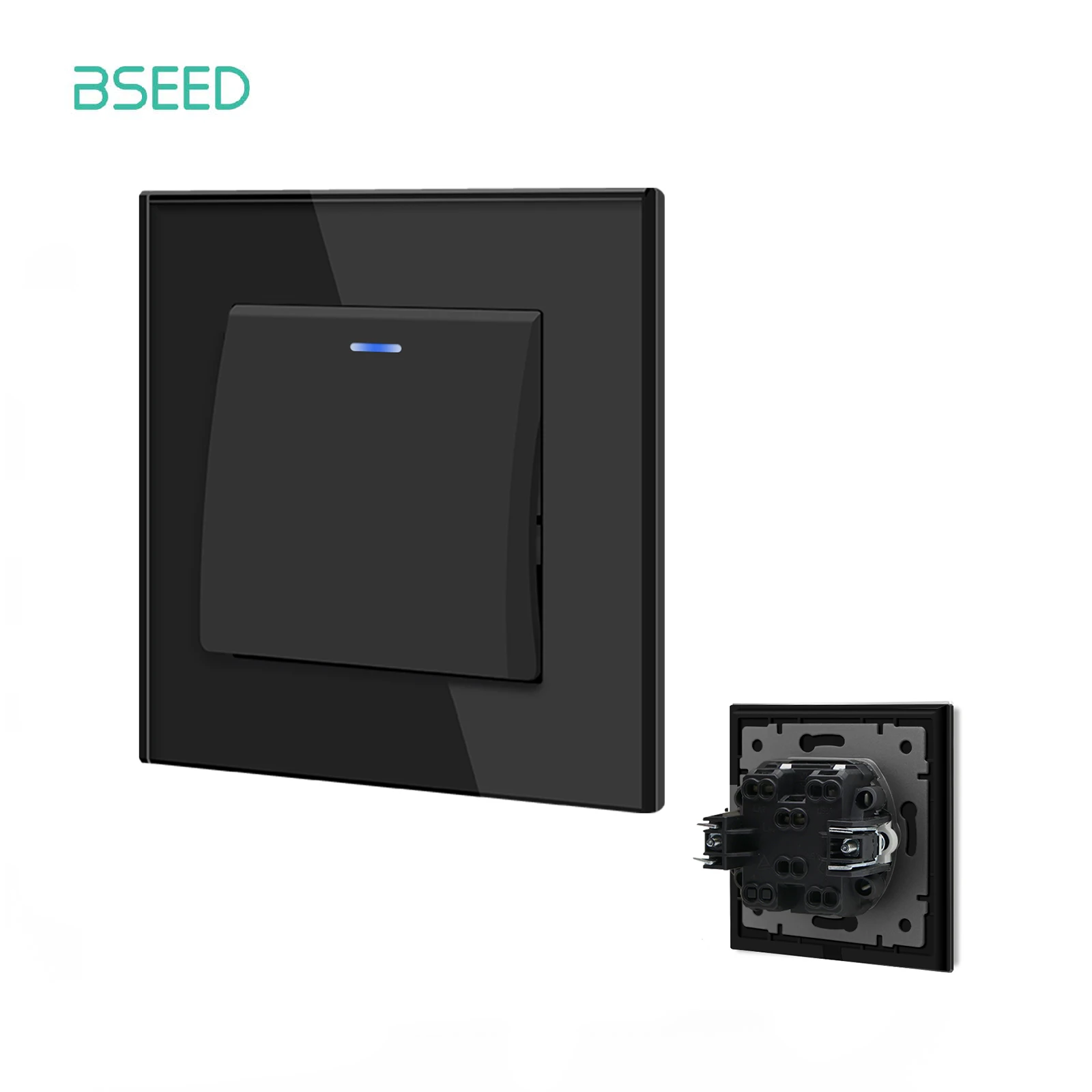 BSEED EU Standard Wall Light Switch 1/2Gang 1Way Toggle Switch Glass Panel Black Color Wall Switch On Off 10A 250V