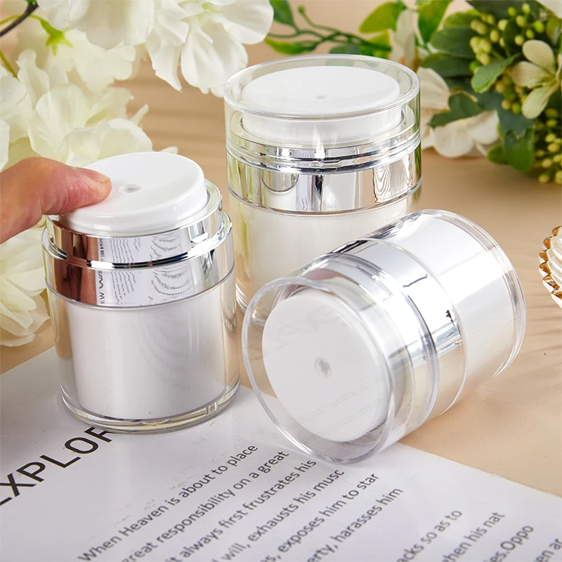 15/30/50ml Airless Pump Jar Empty Acrylic Cream Bottle Refillable Cosmetic Easy To Use Container Portable Travel Makeup Tools