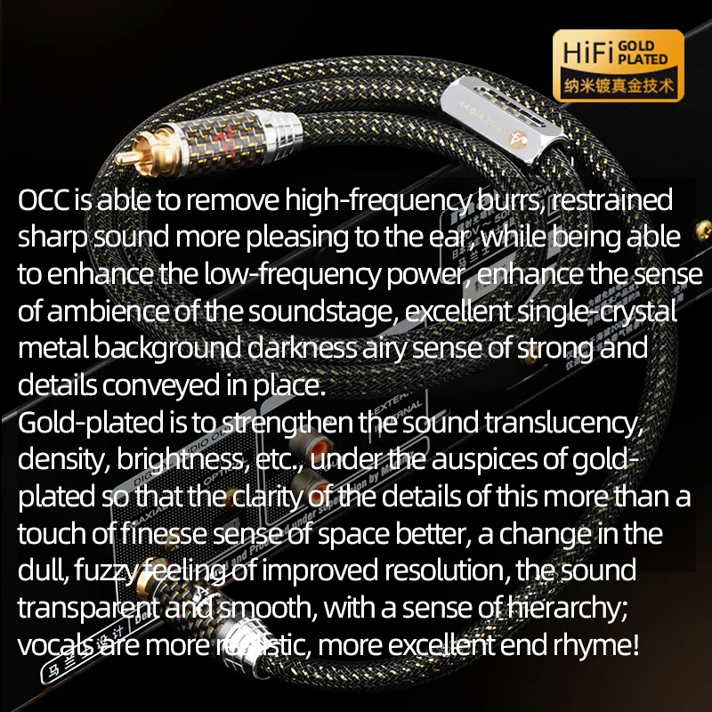 ATAUDIO Hi-Fi RCA Coaxial Cable 75Ohms Subwoofer High-End OCC Gold-Plated Core RCA Male to Male for CD Players Amplifiers