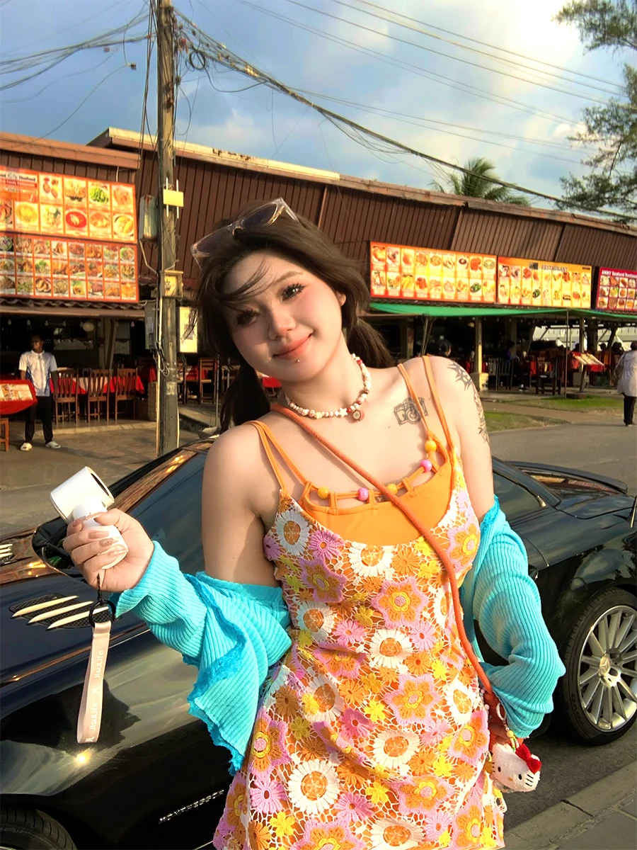 Vestido de Tirantes con Estampado Floral de Margaritas Caladas de Annie, Talla ande para Mujer, Falda Floral Linda, Estilo ...