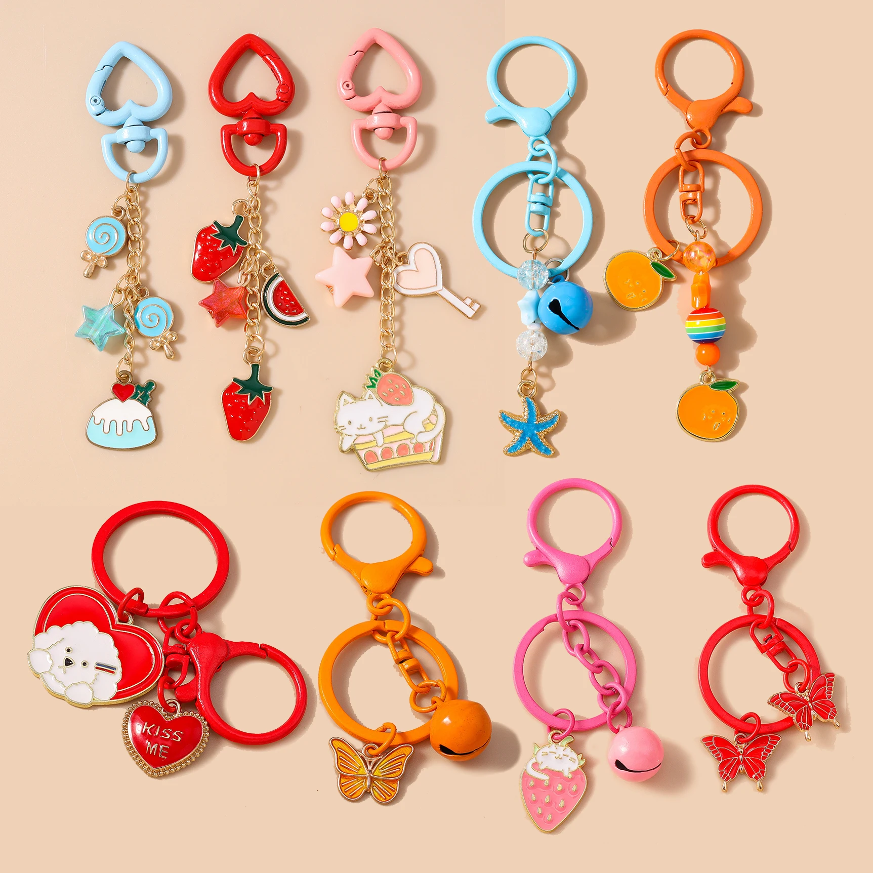 Aihua Schöne Schlüsselanhänger mit Früchten und Tieren für Frauen und Mädchen, niedlicher Schlüsselanhänger mit Hund, Katze, Schmetterling, Handtaschenanhänger, Schmuck, Geschenke – Detail 1