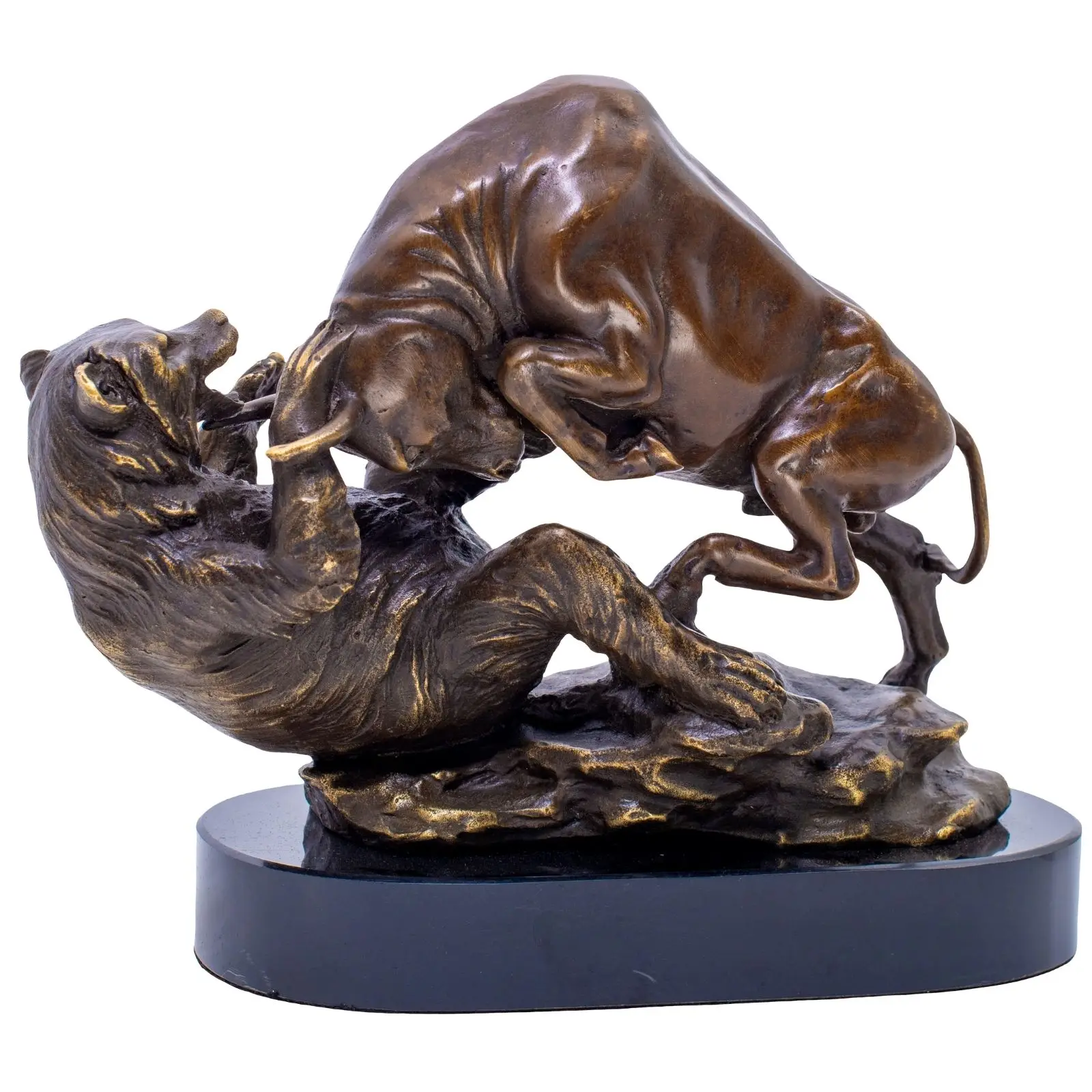 Bronze Bull and Bear Sculpture Wall Street Charging Bull VS Bear Fighting Bronze Statues Crafts For Home Decor Indoor Ornaments