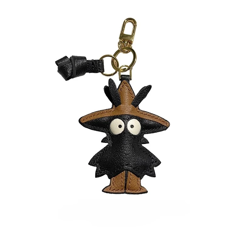 Genuine leather handcrafted gingerbread man bag charm small accessory premium gift car keychain cute backpack decoration