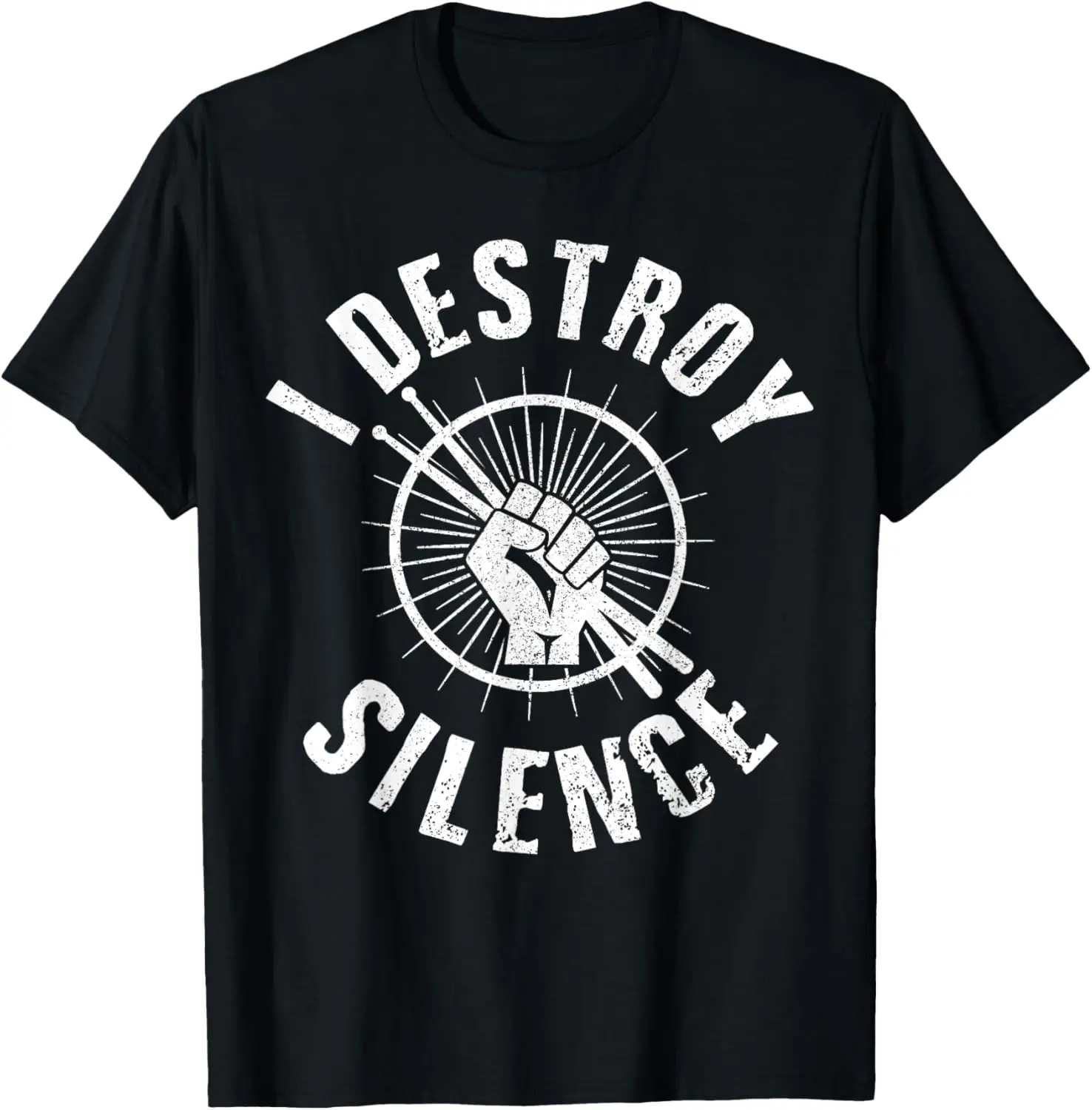 

I Destroy Silence — подарочная футболка с забавными барабанами и барабанщиком
