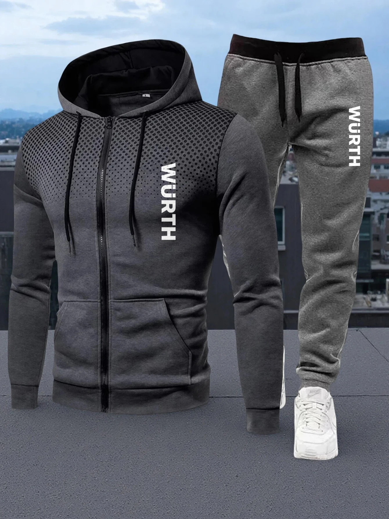 

Men's New Casual Comfortable Pullover Hoodies +Pant Comfortable Gradient Color Two Pieces Suit