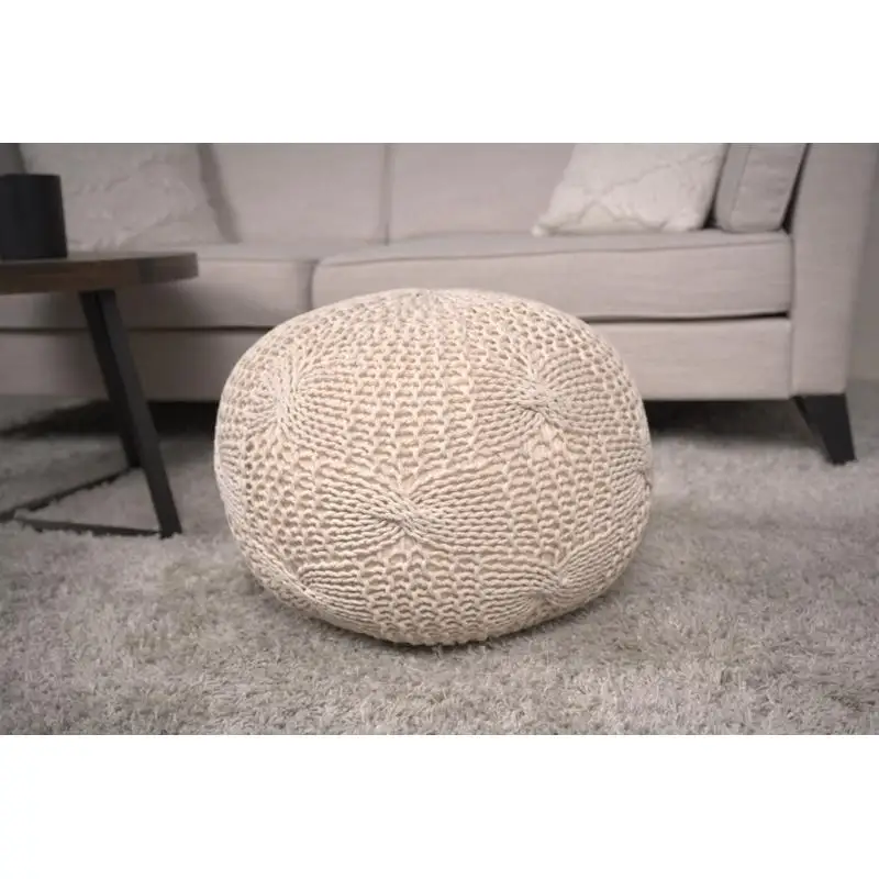 

Beige Knitted Cotton Round Pouf - Soft & Stylish Accent for Living Room or Bedroom Decor, Perfect for Seating or Footrest