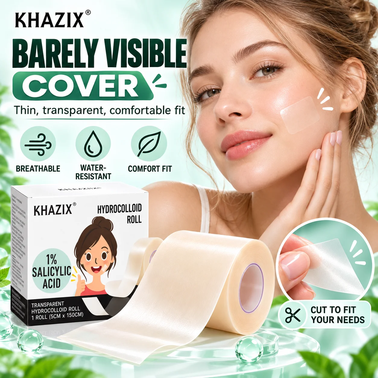 1roll Hydrocolloid Pimple Patch Roll, Cut to Size Acne Cover Tape, Waterproof Invisible Blemish Stickers for Face Care