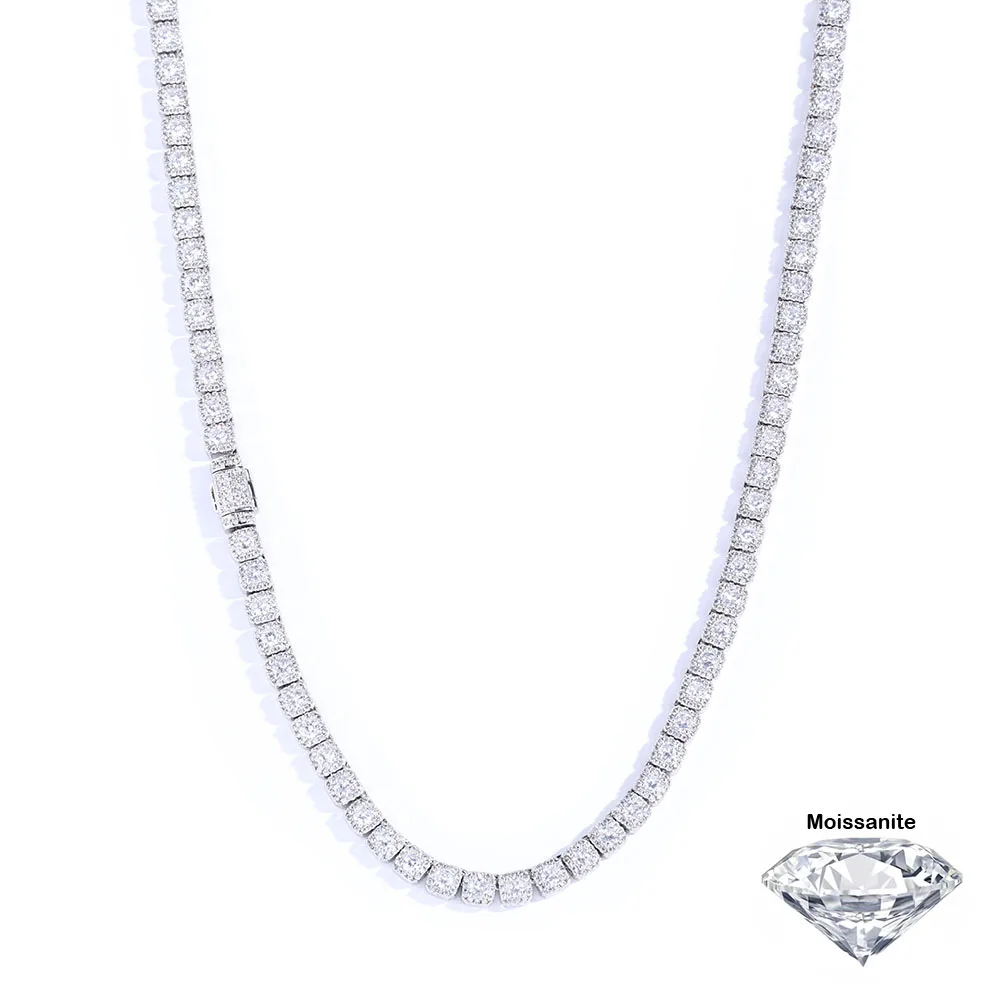 NUOYA High Quality Jewelry Brass+Moissanite 5mm Wide Rock Sugar Necklace For Men Light Luxury Versatile Tennis Necklace Gift