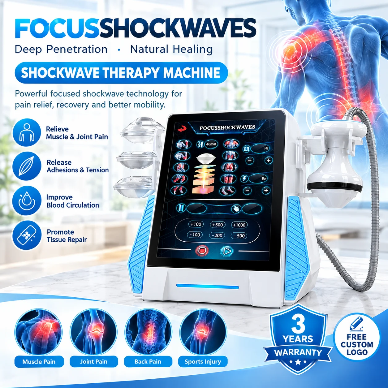 Shockwave Machine Focused Shockwave Deep Tissue Muscle Relaxation Wellness Equipment Body Care Device for Salon Professional Use
