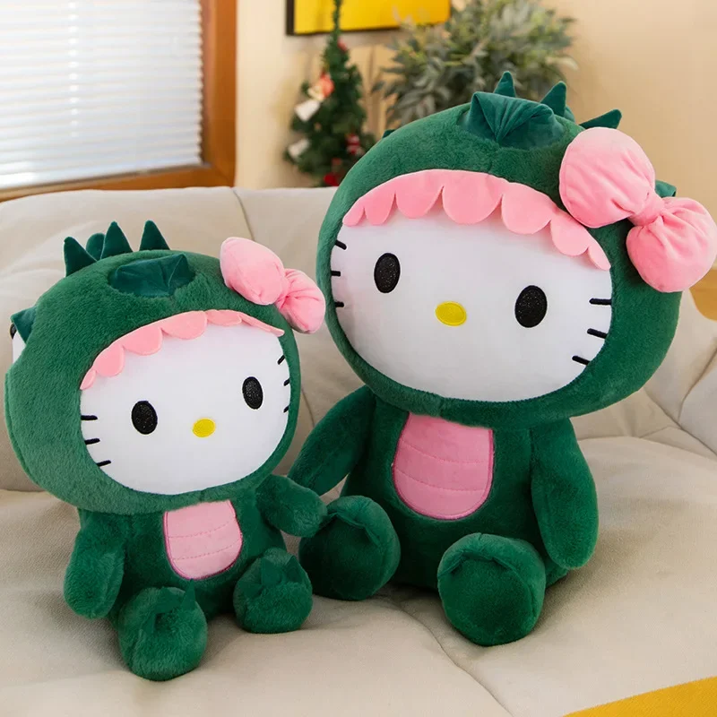 35/50/65cm Sanrio Kawaii Hallo Kitty Cosplay Dinosaurier Plüsch Spielzeug Cartoon Puppe Dekoration Schlaf Wurf kissen Kinder Geburtstags geschenk