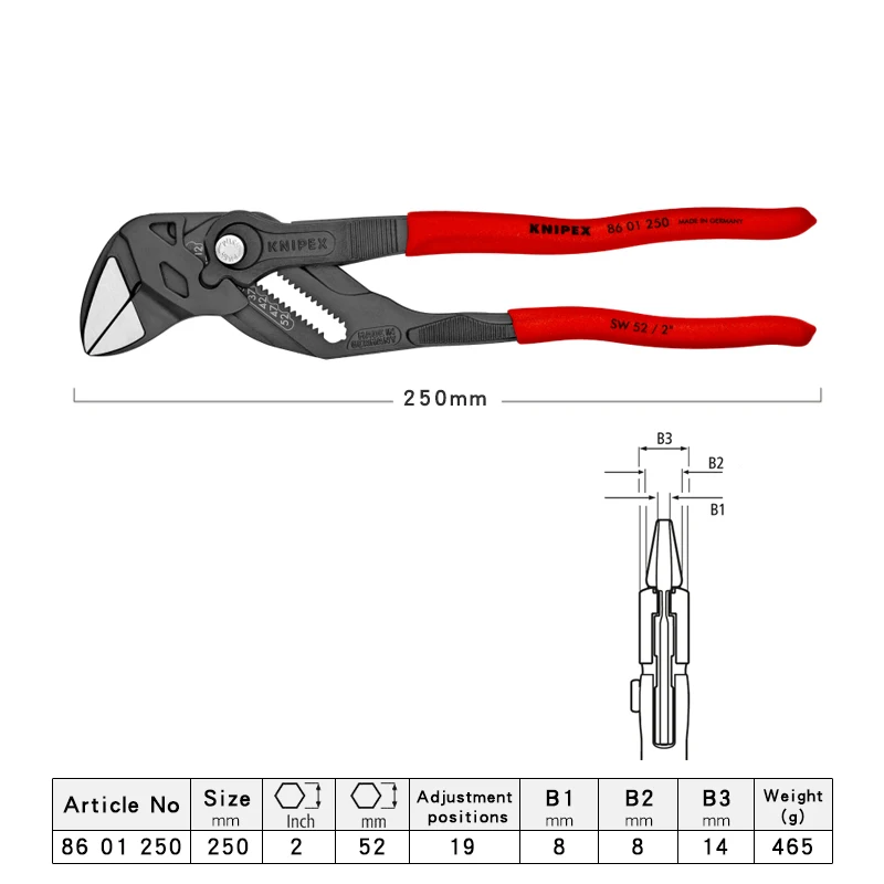 KNIPEX Pliers Wrench Combination Cutter Adjustable Tightening Tool Pliers and A Wrench in A Single Tool 8601250