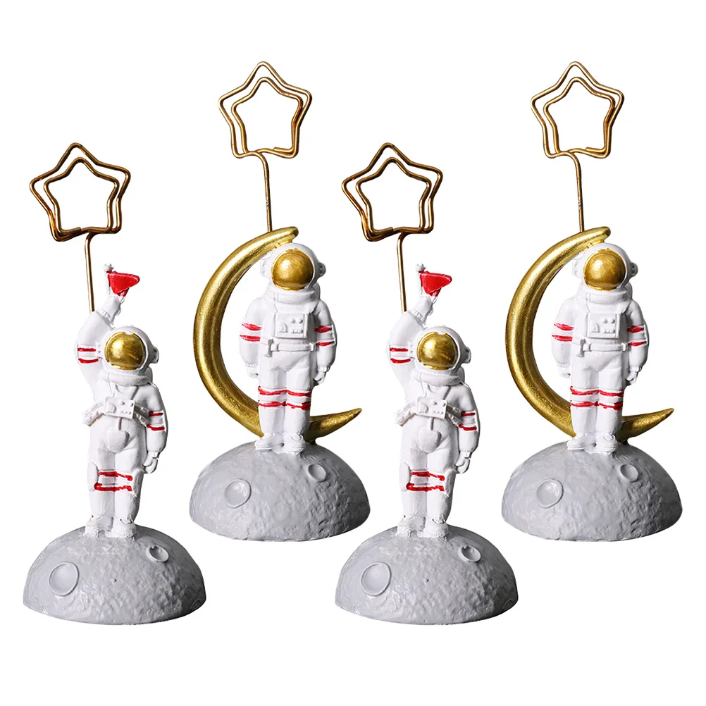 4 قطعة مقاطع الصور حامل بطاقة الاسم الإبداعية الراتنج رائد الفضاء شكل سطح المكتب زخرفة ملاحظة مذكرة حامل ديكور المنزل مكتب #5