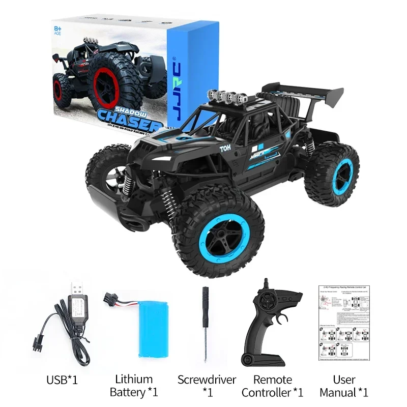 JJRC Q102 2.4Ghz 4WD RC Flat Racing Truck with Light 1:14 Remote Control Dirt Bike High Speed Off-road Car Kids RC Toy Boy Gift