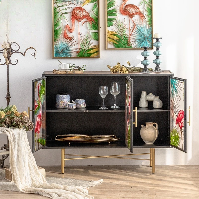 Armoire d'entrée rétro américaine, armoire à thé en fer forgé, salon de lit et de petit déjeuner, côté salle à manger, vitrine