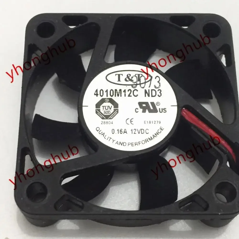 T&T 4010M12C ND3 DC 12V 0.16A 2-Wire 40x40x10mm Cooling Fan