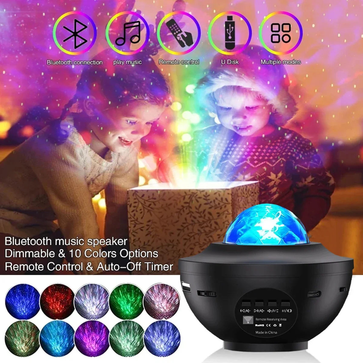 

1pc Water Ripple Projector, Star Projector, Bedroom Night Light Projector, Multi-color Remote Control Room Decoration