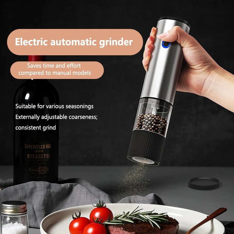 1pc/2pcs Electric Salt and Pepper Grinder Automatic Rechargeable Pepper Mill Shakers External Adjustable Coarseness Kitchen Part
