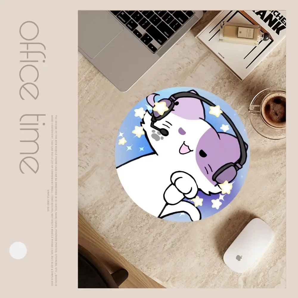 Creative Cute Kawaii Cat Pattern Small Round Mouse Pad Natural Rubber Non-Slip Desk Mat 22x22 cm Home Office Mat Gift for Friend