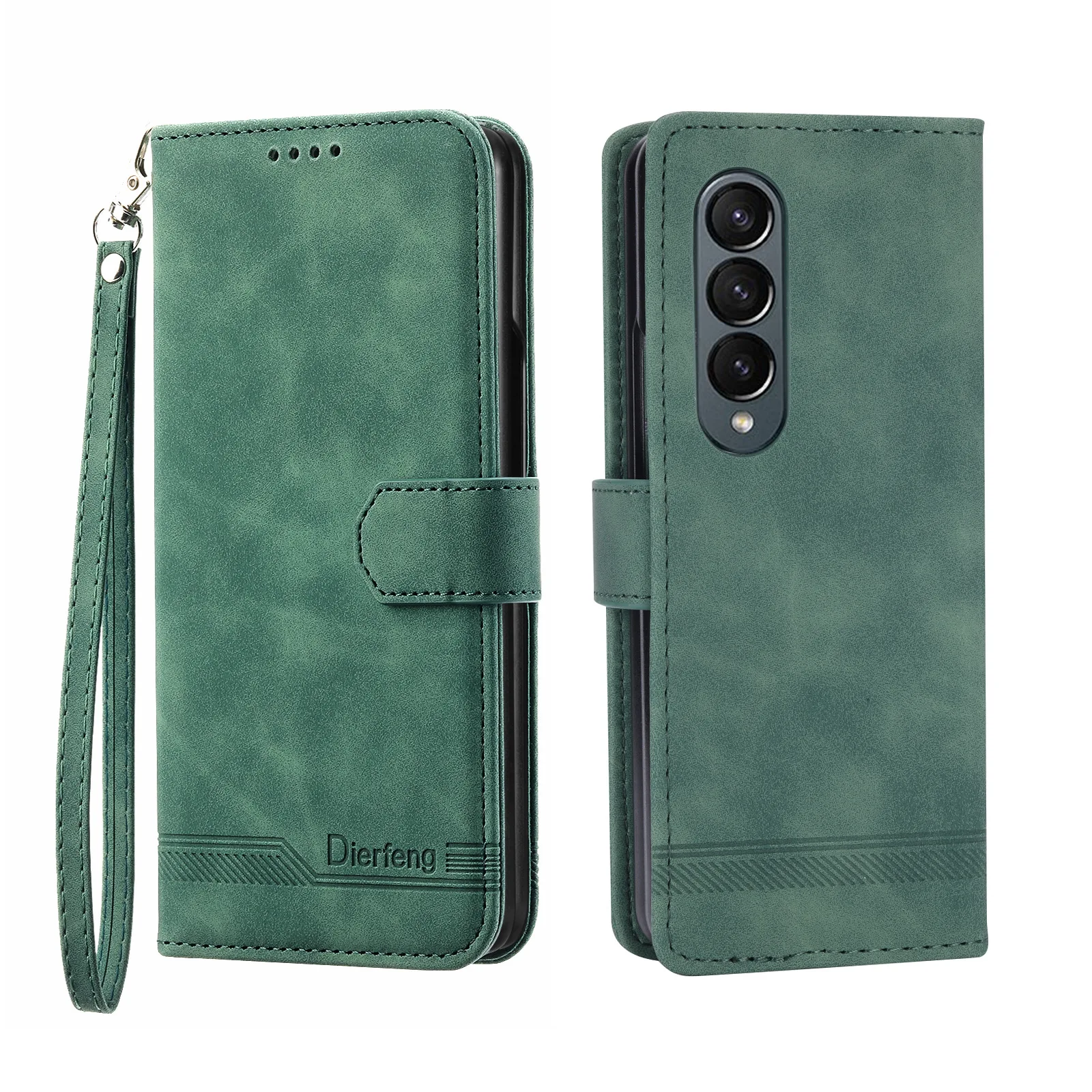 Leather Phone Case for Samsung Galaxy Z Fold 6 5 4 3 Fold5 Fold4 Fold6 5G Hand Strap Wallet Cards Hinge Protection Holder Cover