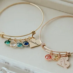 Personalized Birthstone Bracelet Mama Heart Charm Family Birthstones Names Bracelet Grandma Custom Birthday Gifts for Mom Mother