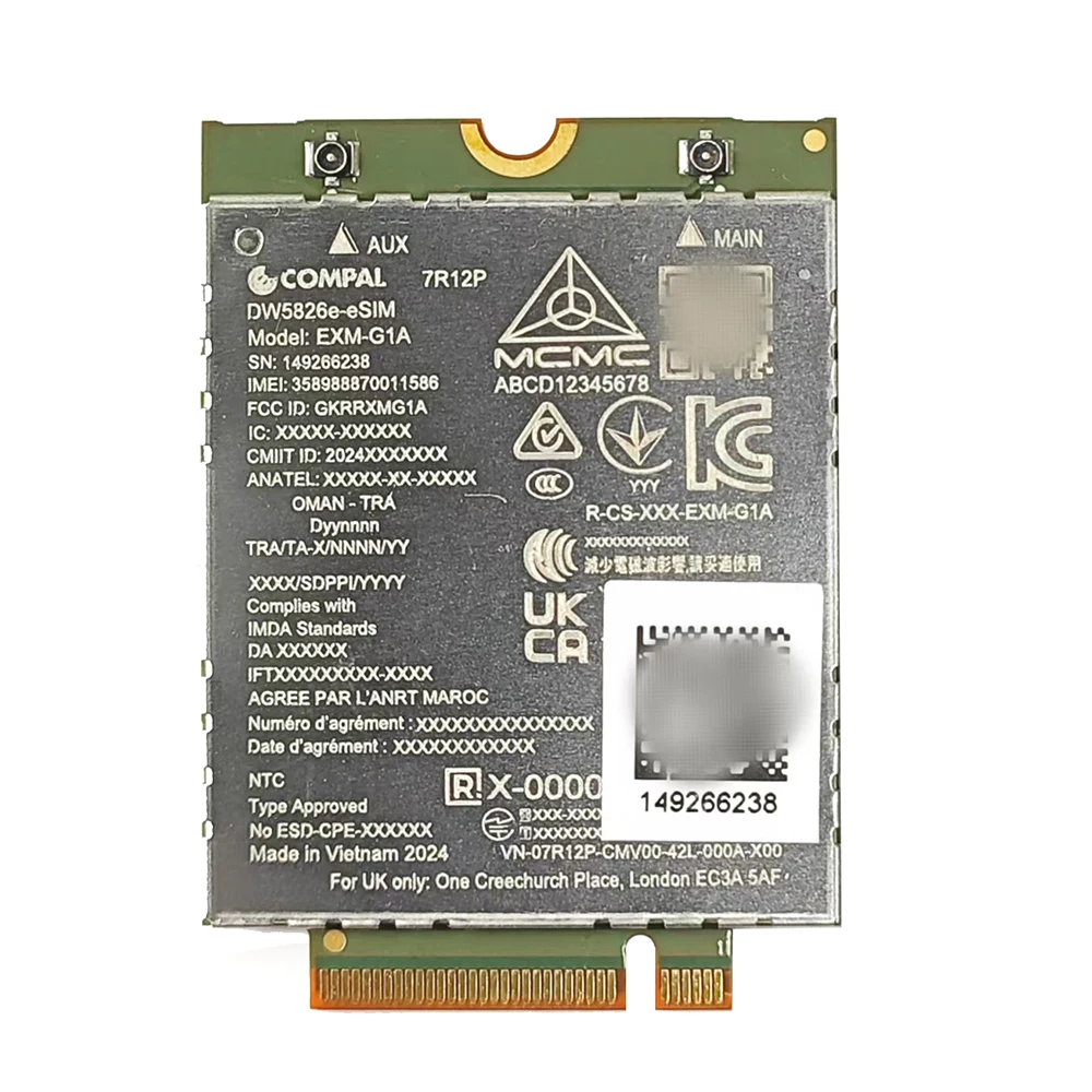 

Модуль Compal EXM-G1A DW5826e-eSIM LTE Cat12 M.2 для Dell Latitude 3550 5350 5450 5550 7030 7350 7450 7650 Precision 3490 3590