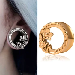 Doearko 2PC Flower Design Double Flared Ear Plugs Expander Women Stainless Steel Piercing Stretcher Gauges Earrings Body Jewelry