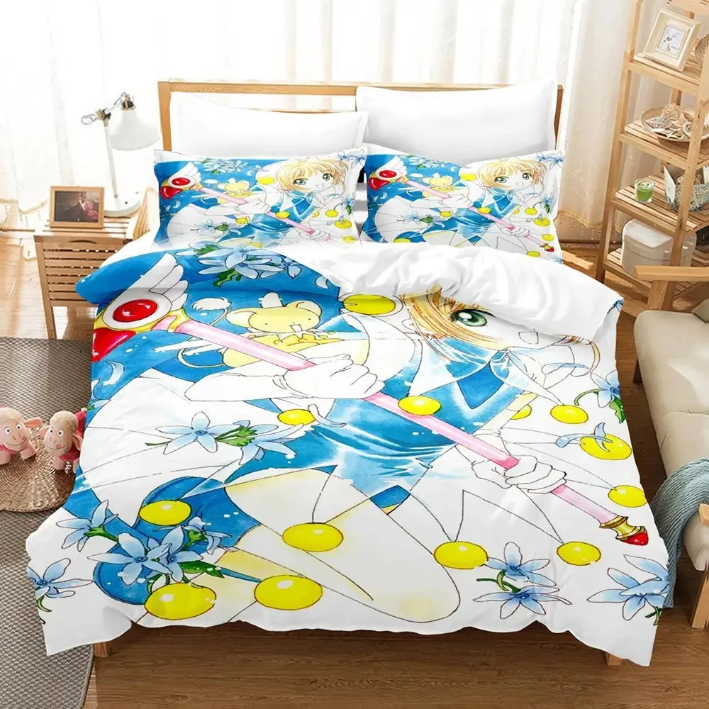 Imagem -02 - Sakura Cardcaptor Conjunto de Cama Anime 3d Print Capa de Edredão Cama Capa de Colcha Fronha Consolador Rei Queen Size Meninos Adulto