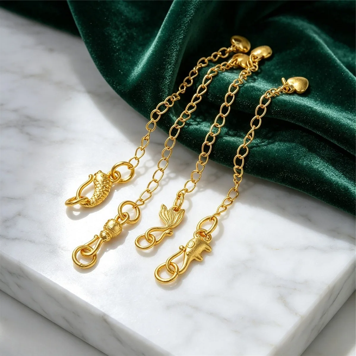 24K Gold Plated Brass Elephant, Gourd, Butterfly Wing, Koi, Heart Lobster Clasp & Extension Chain DIY Bracelet Necklace Accessor