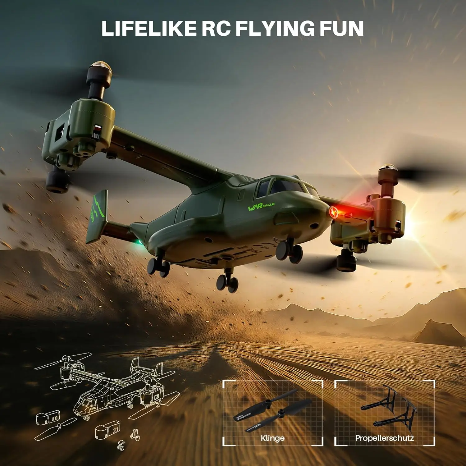 X550 RC Plane, 4CH Tiltrotor for Kids & Beginners, Stunt Flight | 6 stunt moves with 360° flips, spins, climbing spins, circles