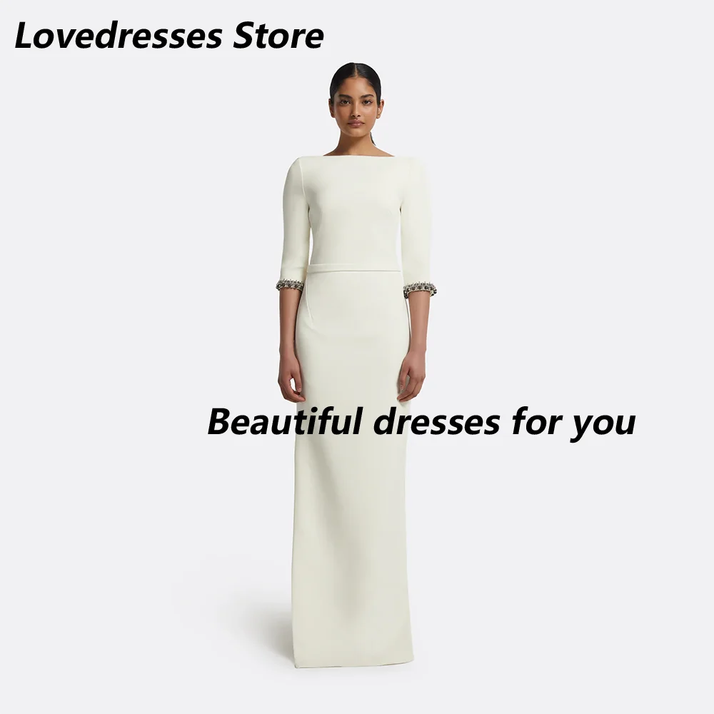 

Ivory Evening Dresses Customized Boat Neck Mermaid Elegant Wedding Guest Gowns Crystal Half Sleeves 2025 Formal Party Dresses