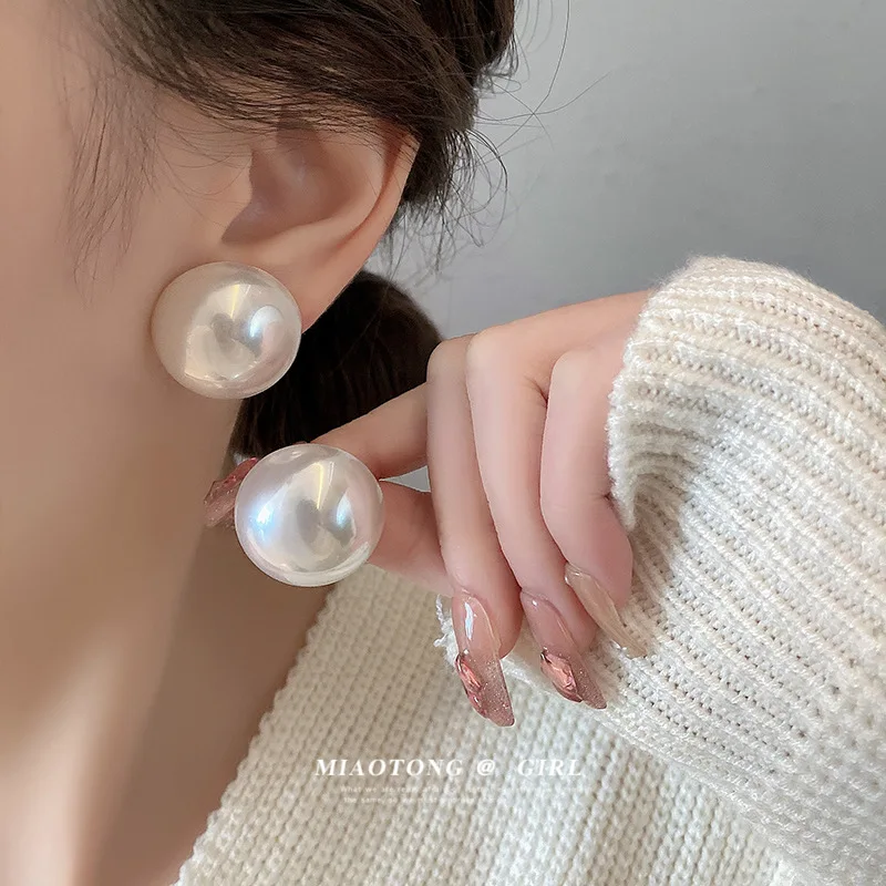 Big Simulated Pearl Earrings Temperament Simple White Statement Earrings For Women Korean Earrings Jewelry Gift