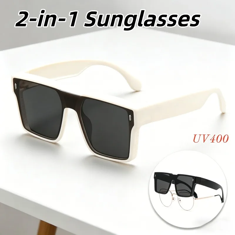 

Unisex Polarized Sunscreen UV400 2-in-1 Sunglasses Retro Fashion Square Frame Eyeglasses Outdoor Travel Fishing Sunshade Glasses